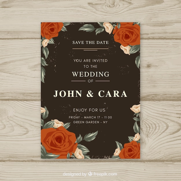 Download Free Vector | Vintage wedding invitation template with floral style