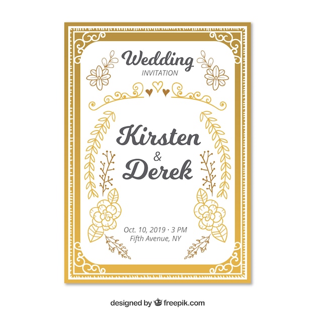 Download Vintage wedding invitation template with floral style ...