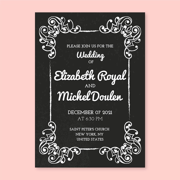 Download Vintage wedding invitation template Vector | Free Download