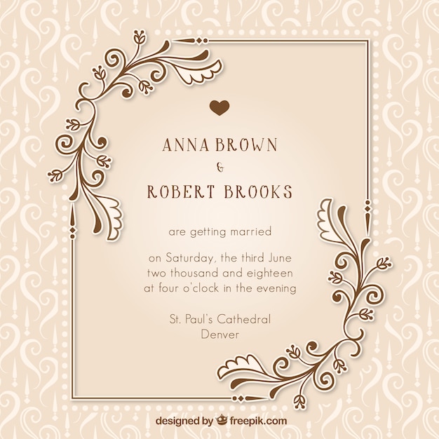 Download Free Vector | Vintage wedding invitation with floral details