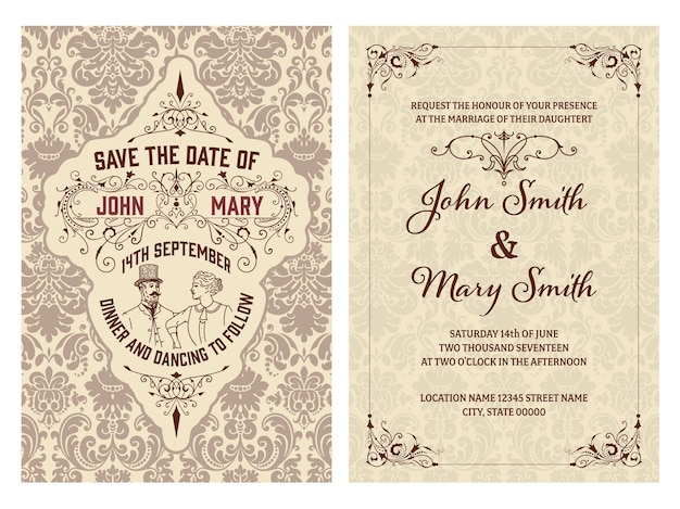 Premium Vector | Vintage wedding invitation