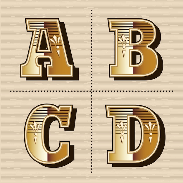 プレミアムベクター ビンテージウエスタンアルファベット文字フォントデザインベクトルイラスト A B C D