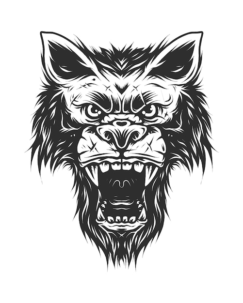 Premium Vector | Vintage wolf head in monochrome style