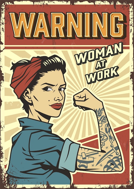 Download Vintage woman power poster | Free Vector