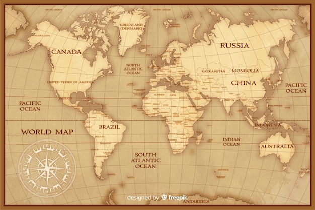 ヴィンテージの世界地図地図作成コンセプト 無料のベクター