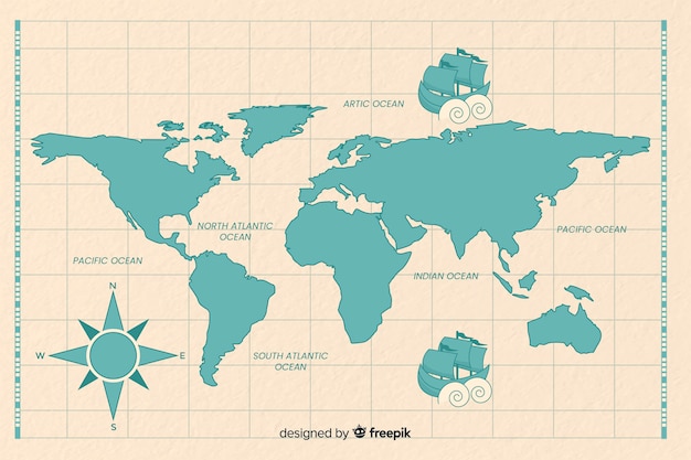 青のヴィンテージの世界地図 無料のベクター