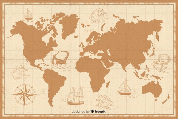 ボーダーとビンテージの世界地図 無料のベクター
