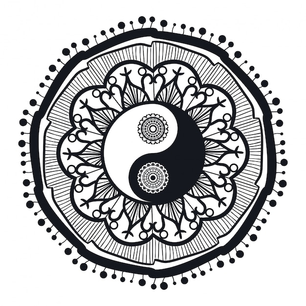 Vintage yin and yang in mandala | Premium Vector