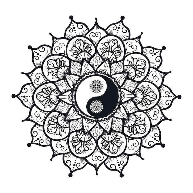 Download Vintage yin and yang in mandala Vector | Premium Download