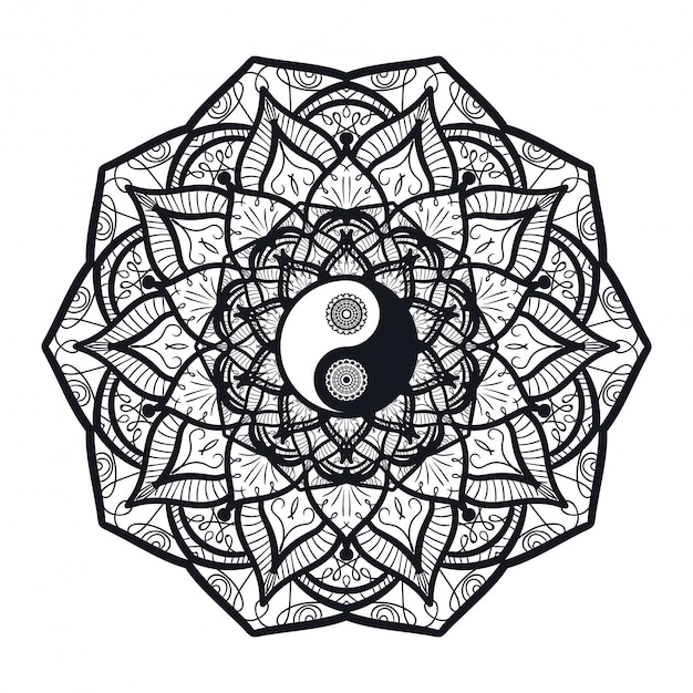 Download Premium Vector | Vintage yin and yang in mandala