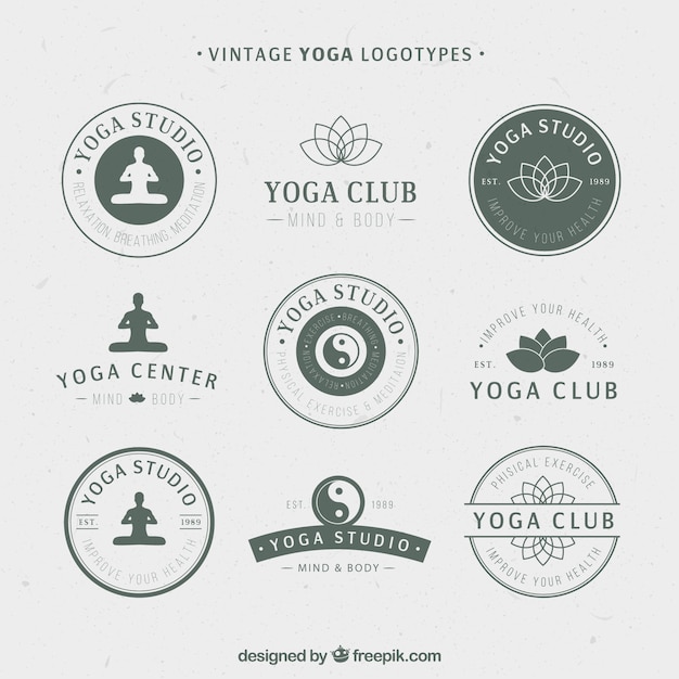 Vintage yoga logos in green color