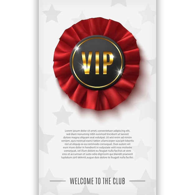 Vip background with realistic red fabric award ribbon. Premium Vector