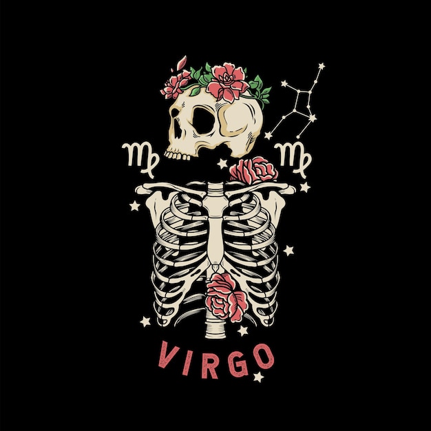 Premium Vector | Virgo horoscope made by skeleton theme with nature and ...