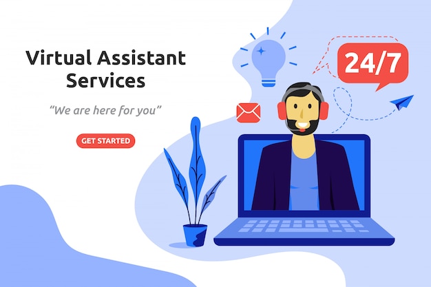 Virtual assistant services concept modern flat design Premium Vector
