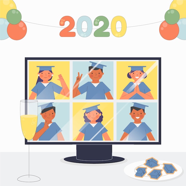 Download Free Vector | Virtual graduation ceremony concept