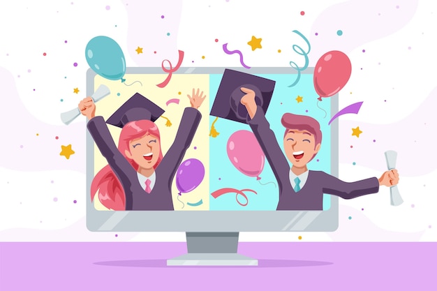 Download Premium Vector | Virtual graduation ceremony concept