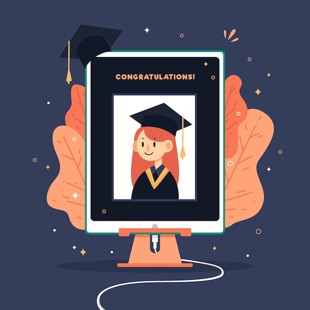 Download Virtual graduation ceremony illustration with girl | Free ...