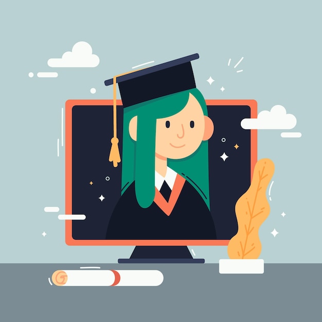 Download Free Vector | Virtual graduation ceremony illustration with student