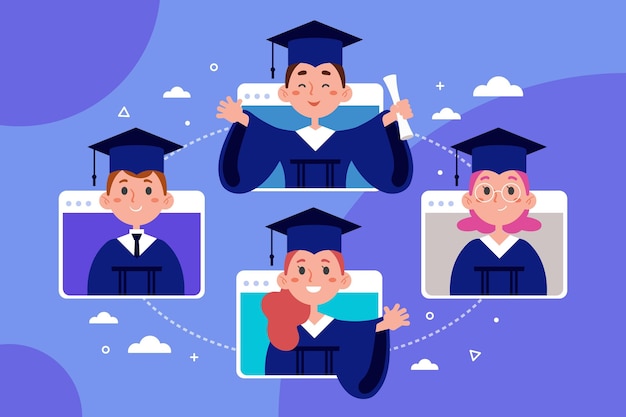 Download Virtual graduation ceremony illustration with students ...