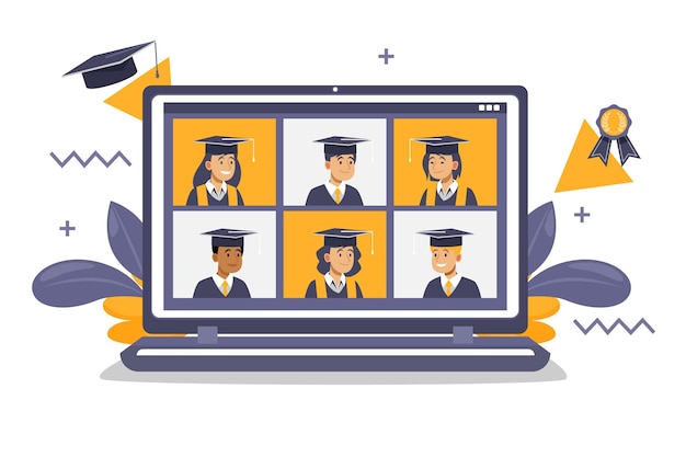 Download Virtual graduation ceremony on laptop | Free Vector