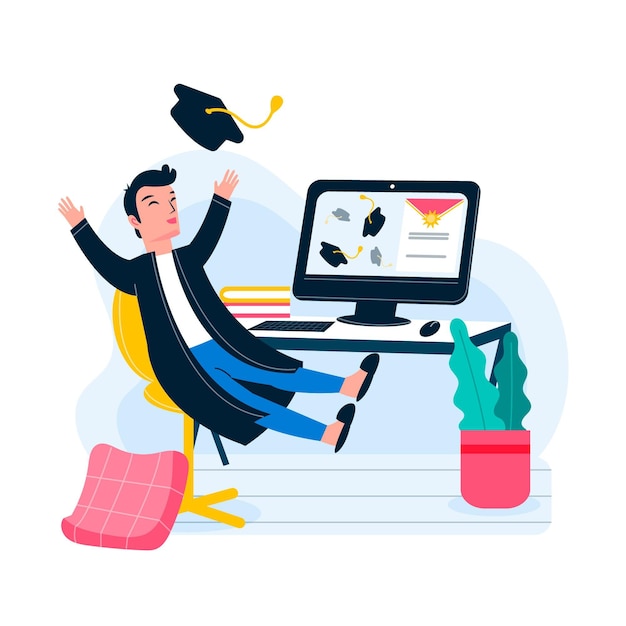 Download Virtual graduation ceremony with alumni | Free Vector