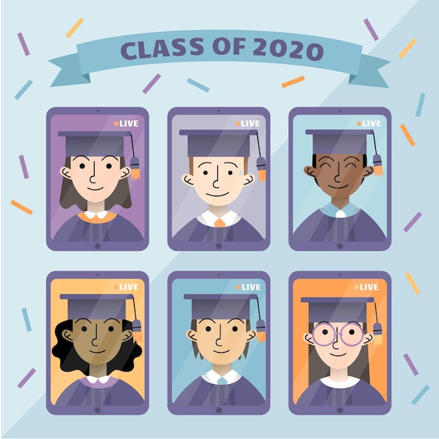 Download Virtual graduation ceremony with confetti | Free Vector