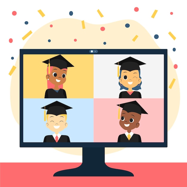 Download Virtual graduation ceremony with confetti | Free Vector