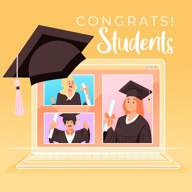 Download Free Vector | Virtual graduation ceremony with laptop and students