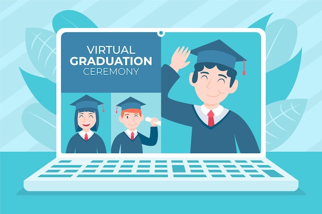 Download Virtual graduation ceremony with laptop | Free Vector