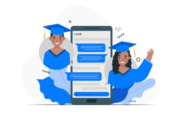 Download Virtual graduation ceremony with smartphone | Free Vector