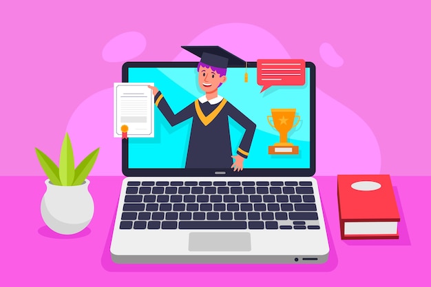 Download Free Vector | Virtual graduation ceremony with student