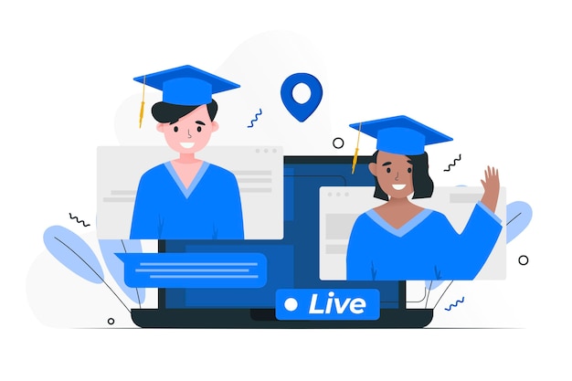 Download Virtual graduation ceremony with students | Free Vector