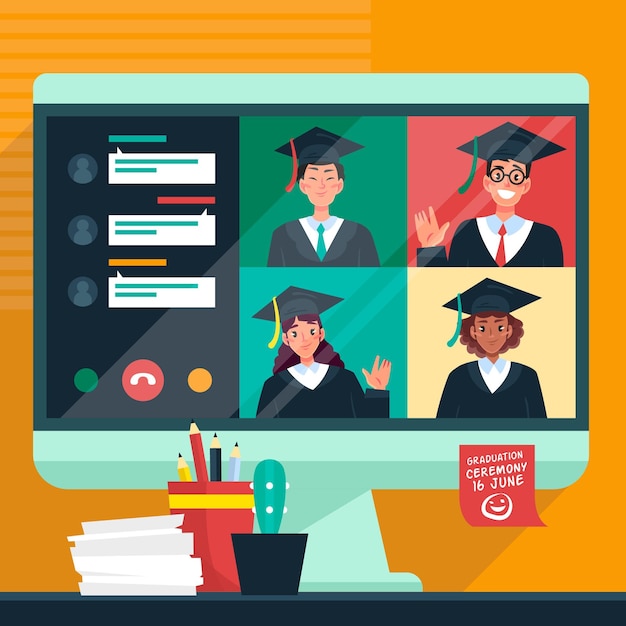 Download Virtual graduation ceremony | Free Vector