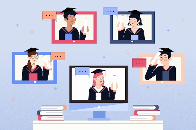 Download Virtual graduation ceremony | Free Vector