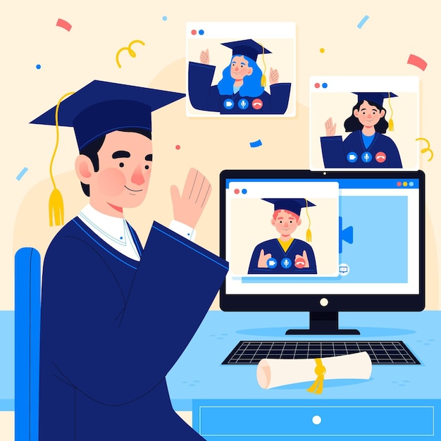 Download Virtual graduation ceremony | Free Vector