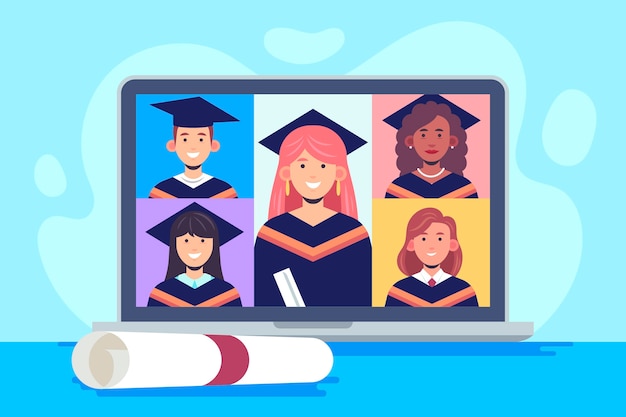 Download Virtual graduation ceremony | Free Vector