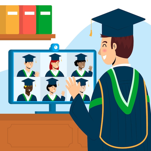 Download Virtual graduation ceremony | Free Vector