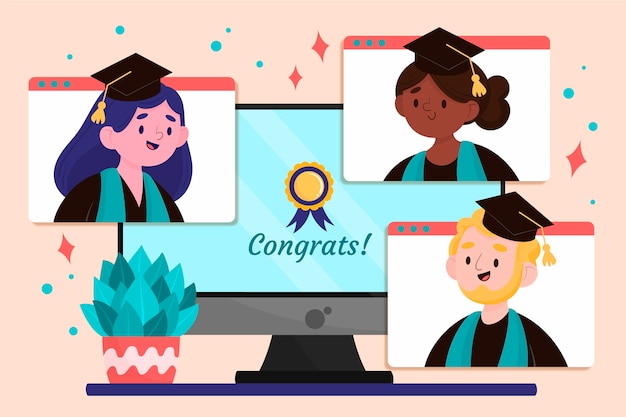 Download Virtual graduation ceremony | Free Vector