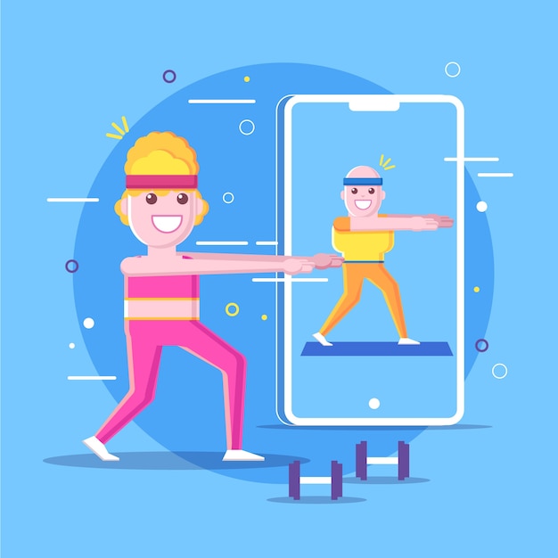 Virtual gym from home concept | Free Vector