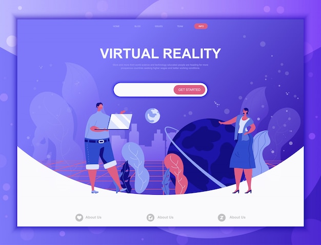 Virtual reality flat concept, landing page web template Premium Vector