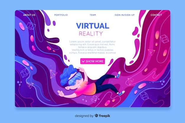 Virtual reality landing page template Free Vector