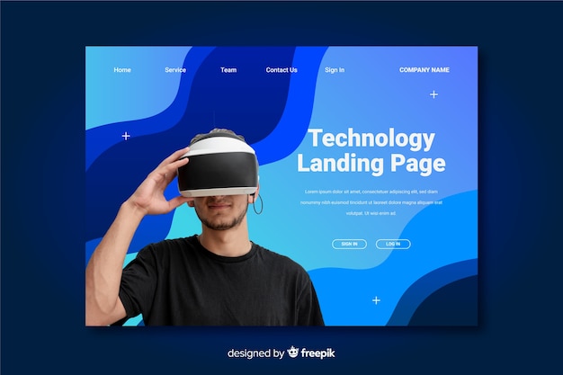 Virtual reality technology landing page Free Vector