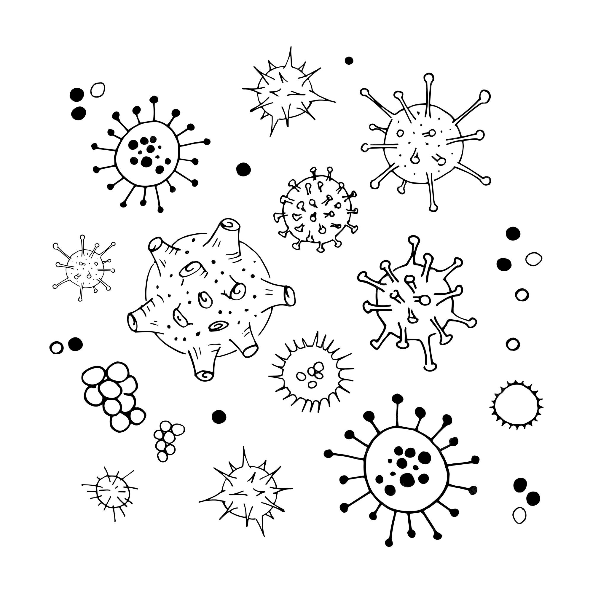 Premium Vector Virus and bacteria doodle set. collection of simple