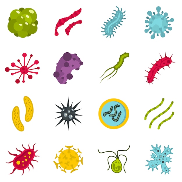 Premium Vector | Virus bacteria set flat icons