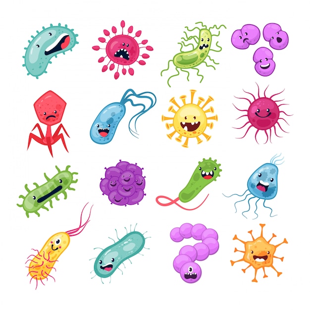 Premium Vector | Virus characters. funny viruses biological allergy