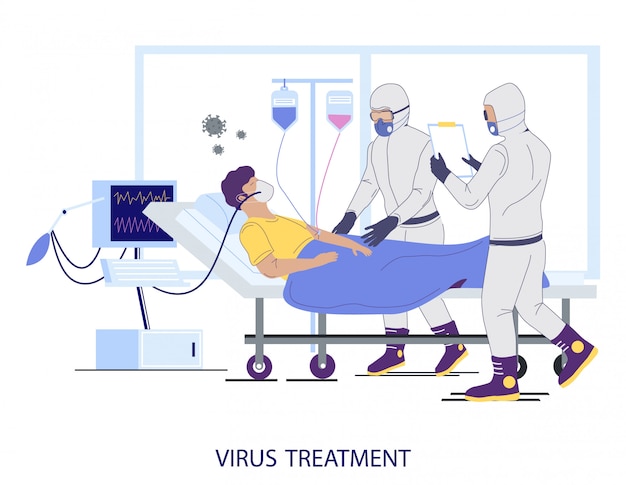 Virus treatment in hospital icu room concept   flat illustration Premium Vector