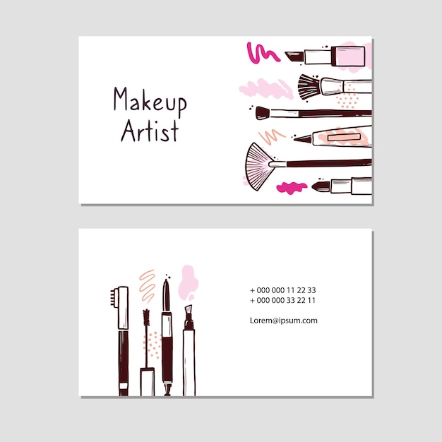 Visit card with makeup beauty cosmetic elements Premium Vector