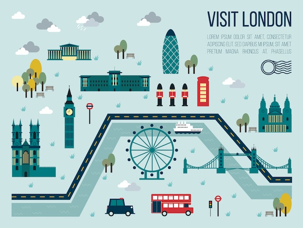 ロンドンの地図のイラストをご覧ください プレミアムベクター