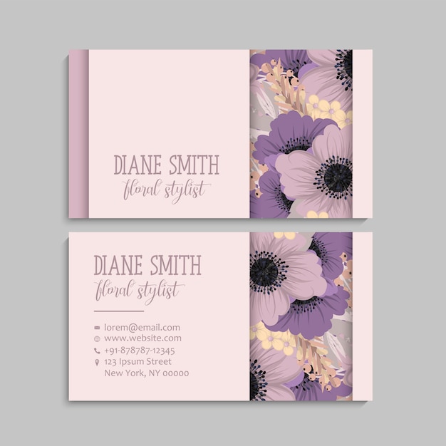 Visiting card and business card set with flowers Premium Vector