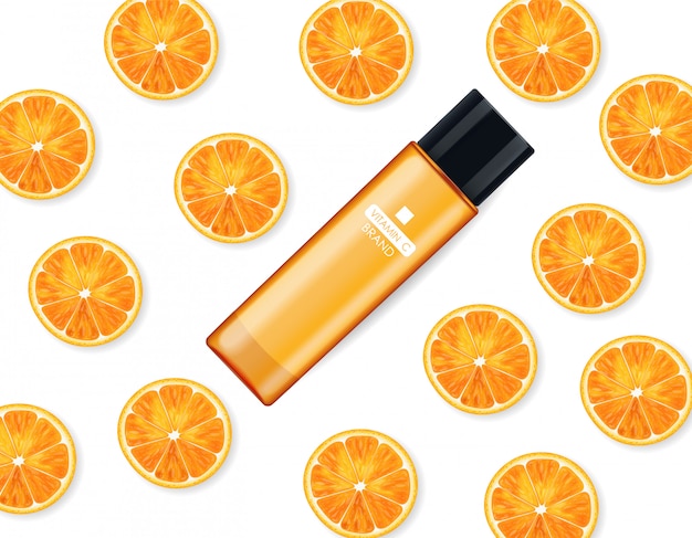 Download Vitamin c cream , beauty company, skin care bottle, realistic package mockup and fresh citrus ...